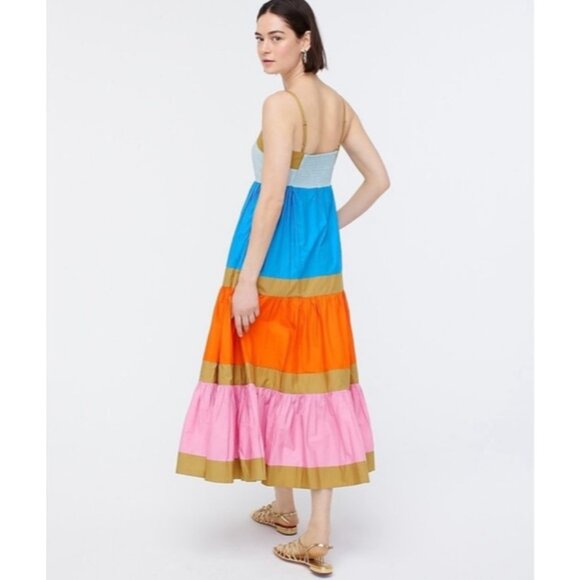 J Crew Midi Tiered Maxi Dress 10 Striped Cotton Smocked - Picture 5 of 11
